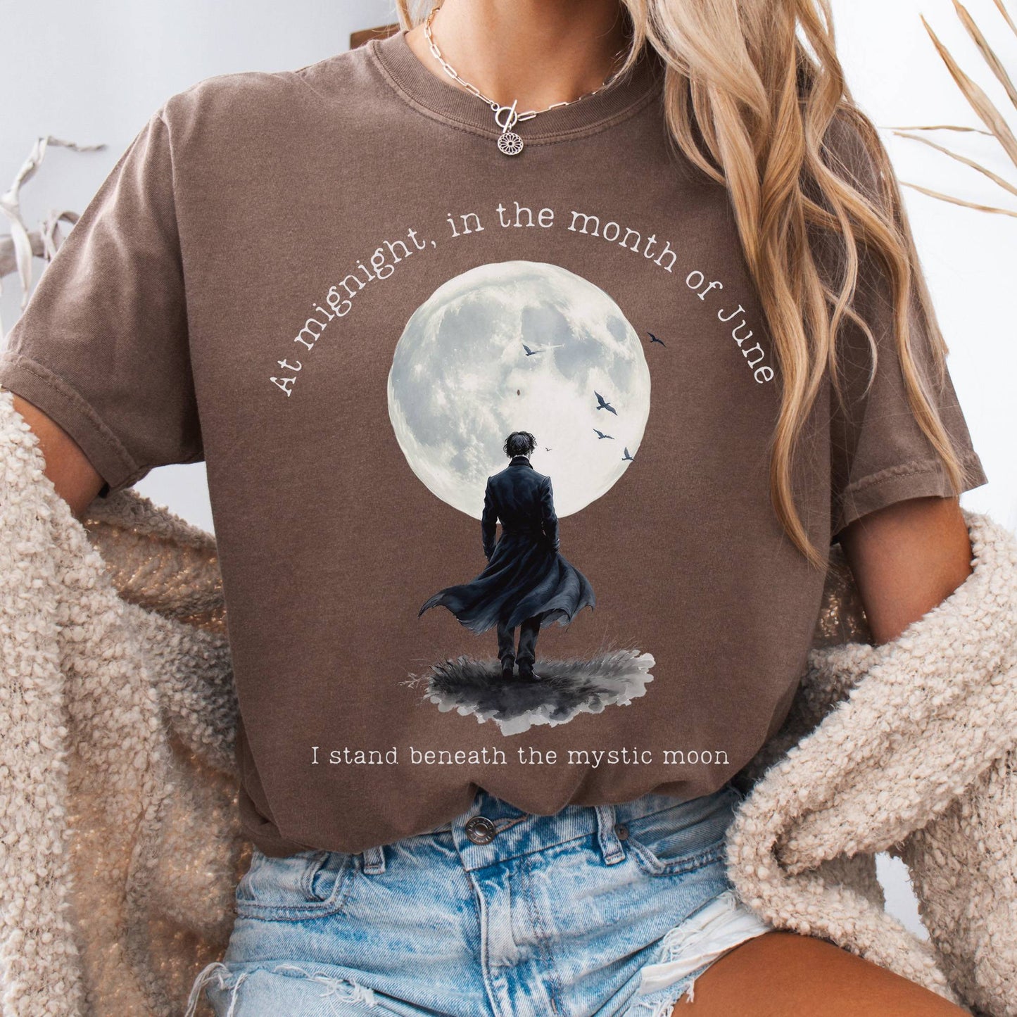 T-Shirt Espresso / S Beneath The Mystic Moon Edgar Allan Poe Tee The Mystic Eden