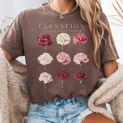 T-Shirt Espresso / S Carnation January Birth Month Flower Shirt The Mystic Eden