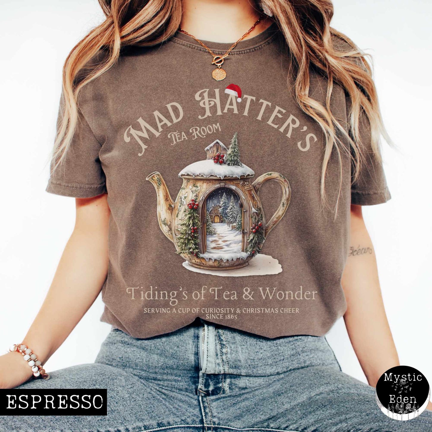 T-Shirt Espresso / S Christmas Vintage Mad Hatter's Tea Room Shirt - Christmas Edition Tee The Mystic Eden