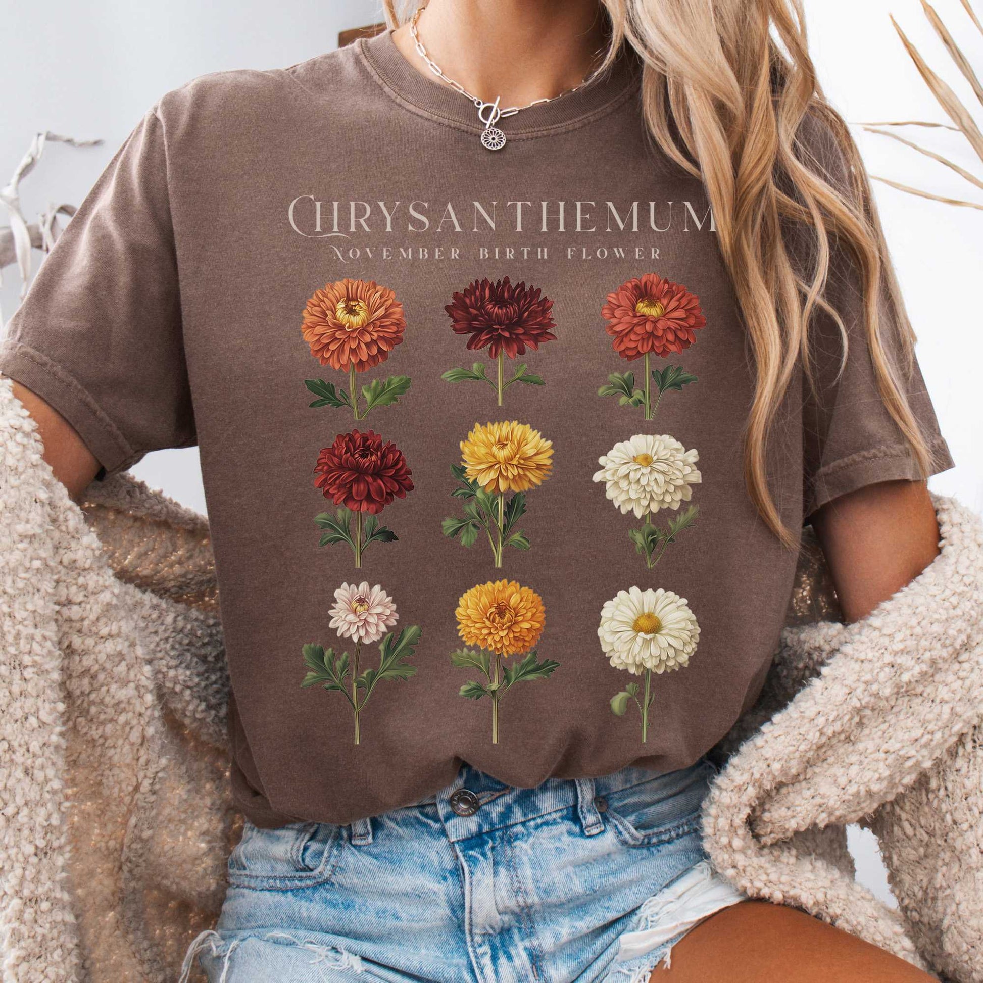 T-Shirt Espresso / S Chrysanthemum November Birth Month Flower Shirt The Mystic Eden