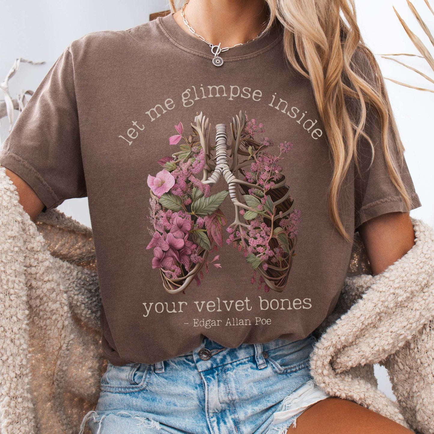 T-Shirt Espresso / S Edgar Allan Poe shirt - let me glimpse inside your velvet bones shirt The Mystic Eden