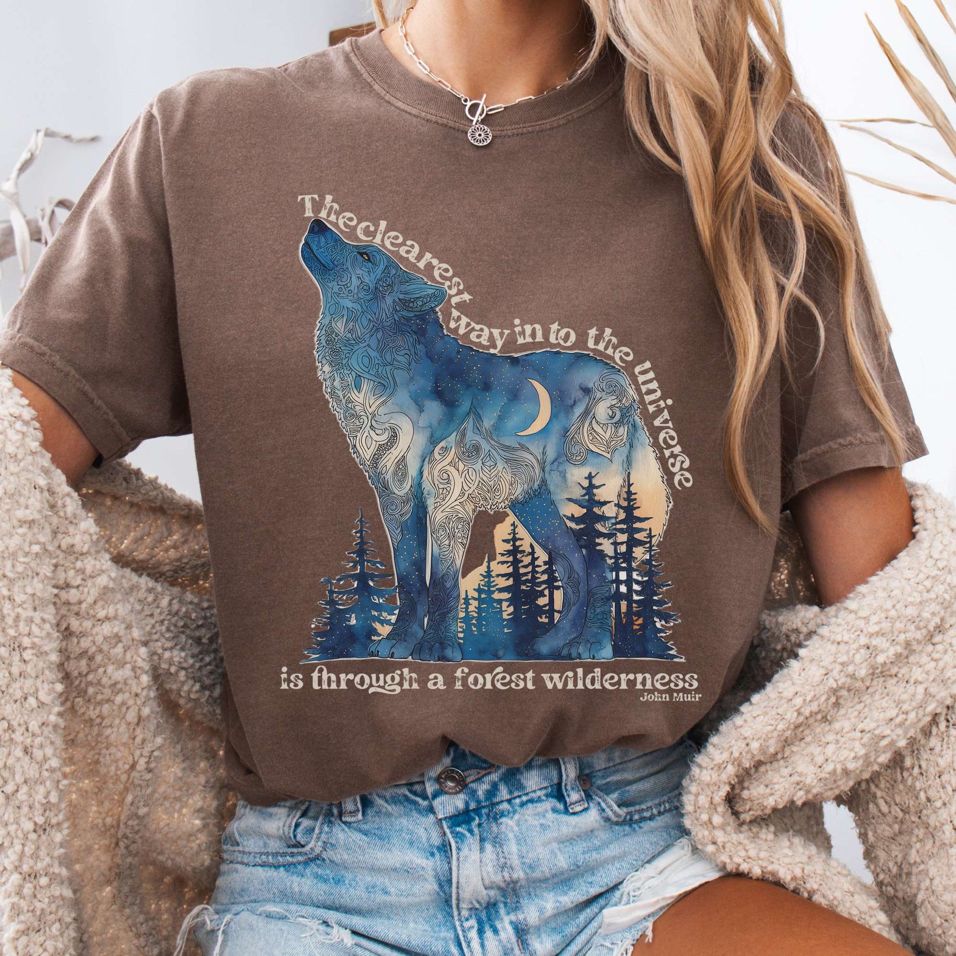 T-Shirt Espresso / S Forest Wilderness Wolf T-Shirt – Nature Quote Tee The Mystic Eden