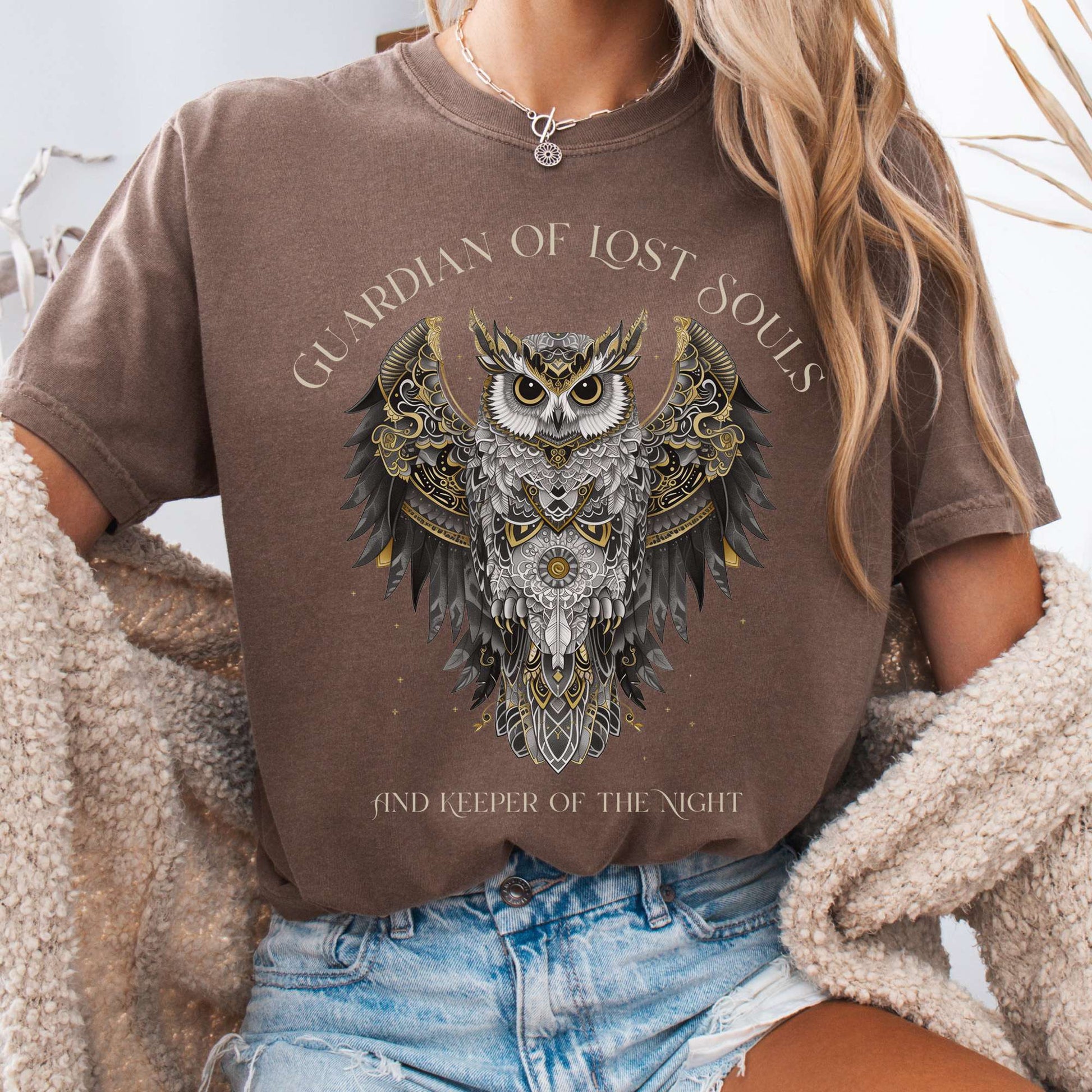 T-Shirt Espresso / S Guardian of Lost Souls Mythic Owl Tee The Mystic Eden