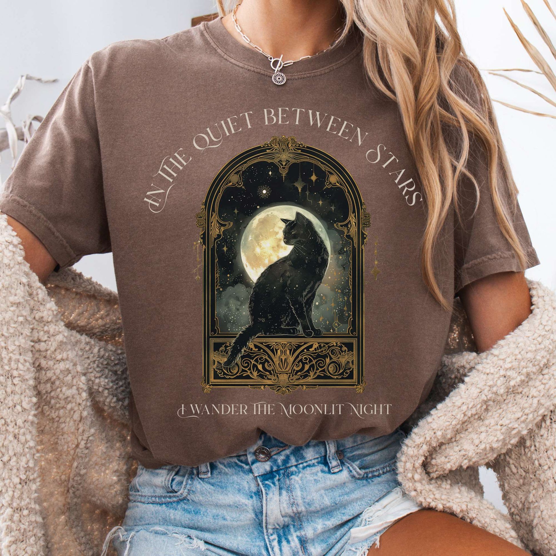 T-Shirt Espresso / S In the Quiet Between Stars Moonlit Cat Tee The Mystic Eden