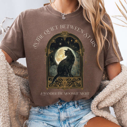 T-Shirt Espresso / S In the Quiet Between Stars Moonlit Cat Tee The Mystic Eden