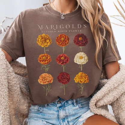 T-Shirt Espresso / S Marigolds October Birth Month Flower Shirt The Mystic Eden