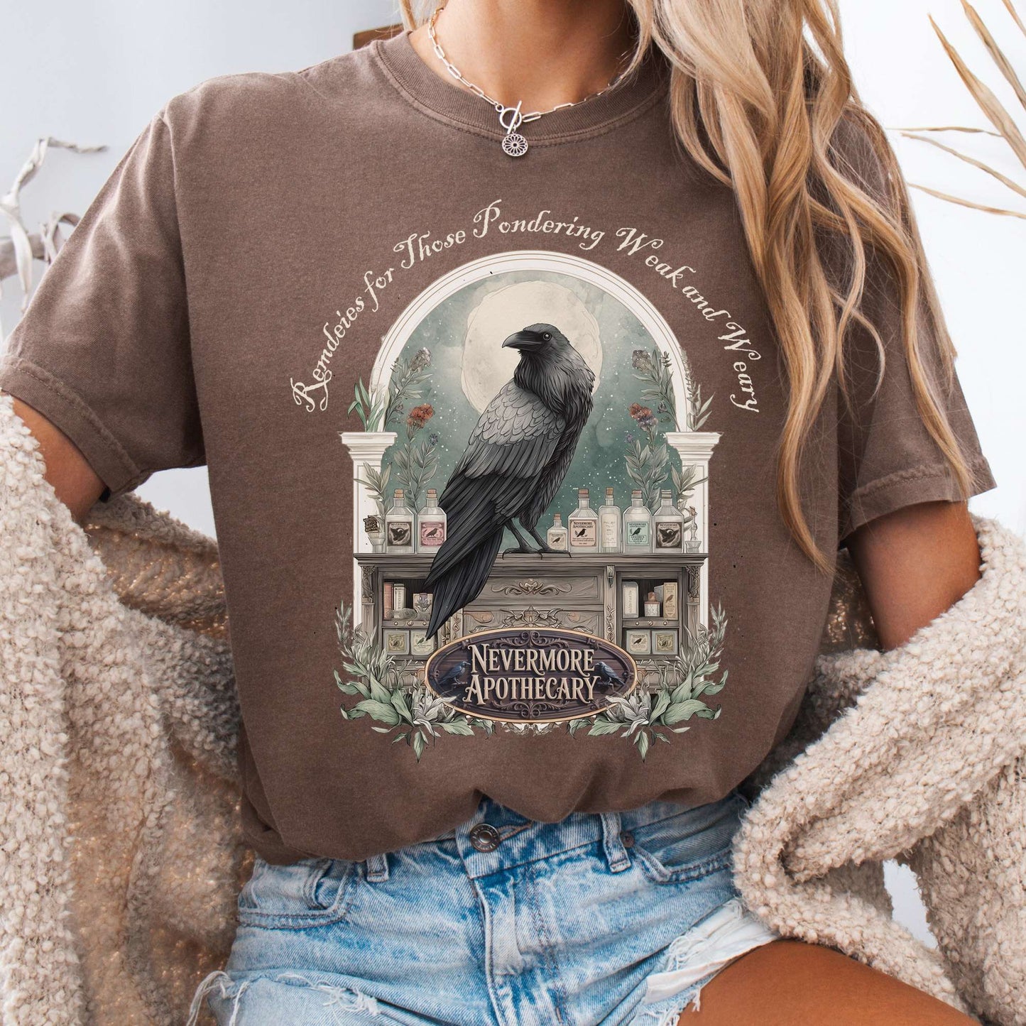 T-Shirt Espresso / S Nevermore Apothecary Edgar Allan Poe Tee The Mystic Eden