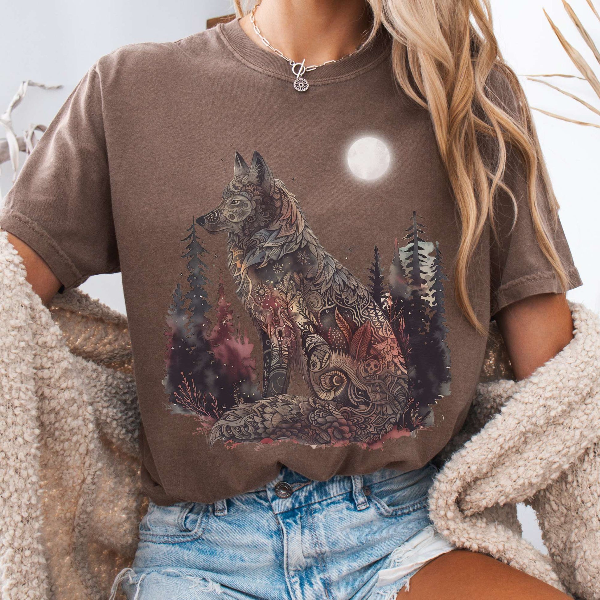 T-Shirt Espresso / S Nightfall Wolf T-Shirt – Mystical Forestcore Tee The Mystic Eden