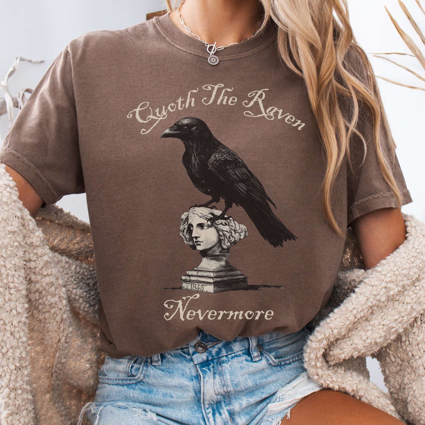 T-Shirt Espresso / S Quoth the Raven Nevermore Edgar Allan Poe Tee The Mystic Eden