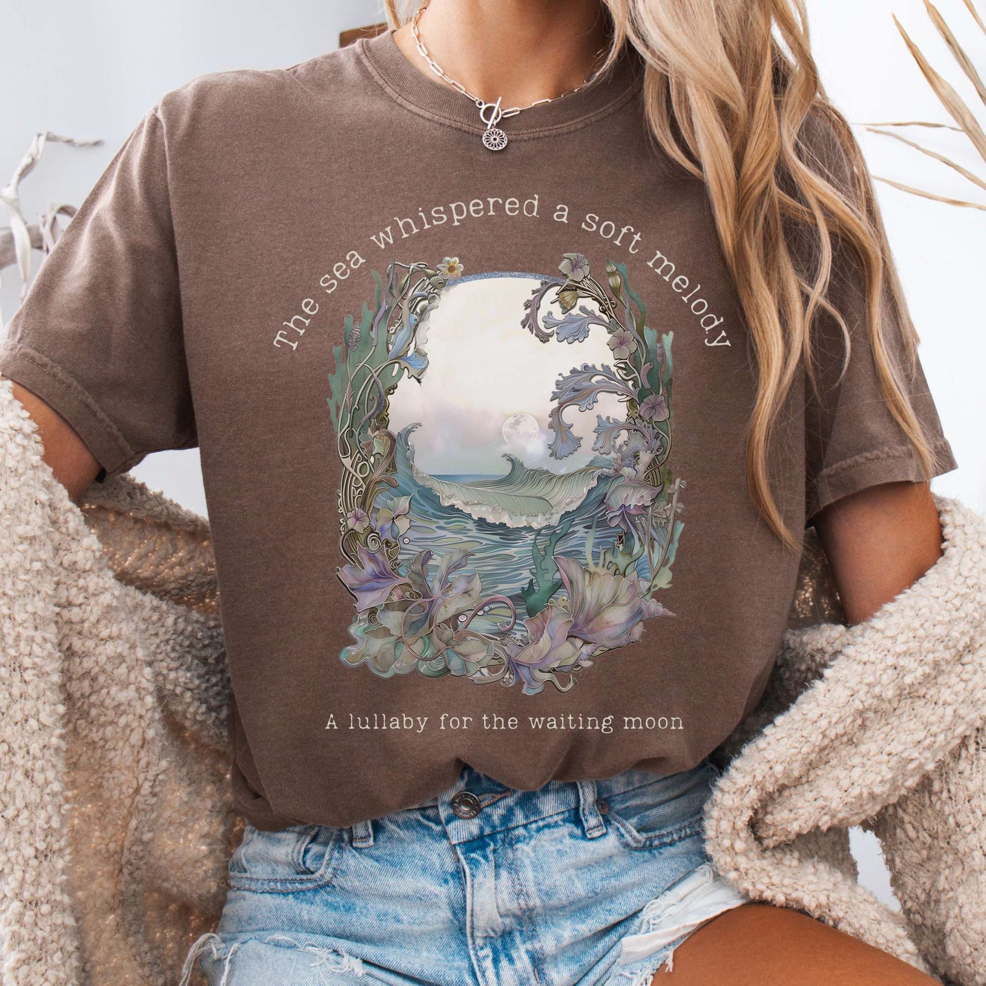 T-Shirt Espresso / S Sea Lullaby for the Waiting Moon Poetry Tee The Mystic Eden