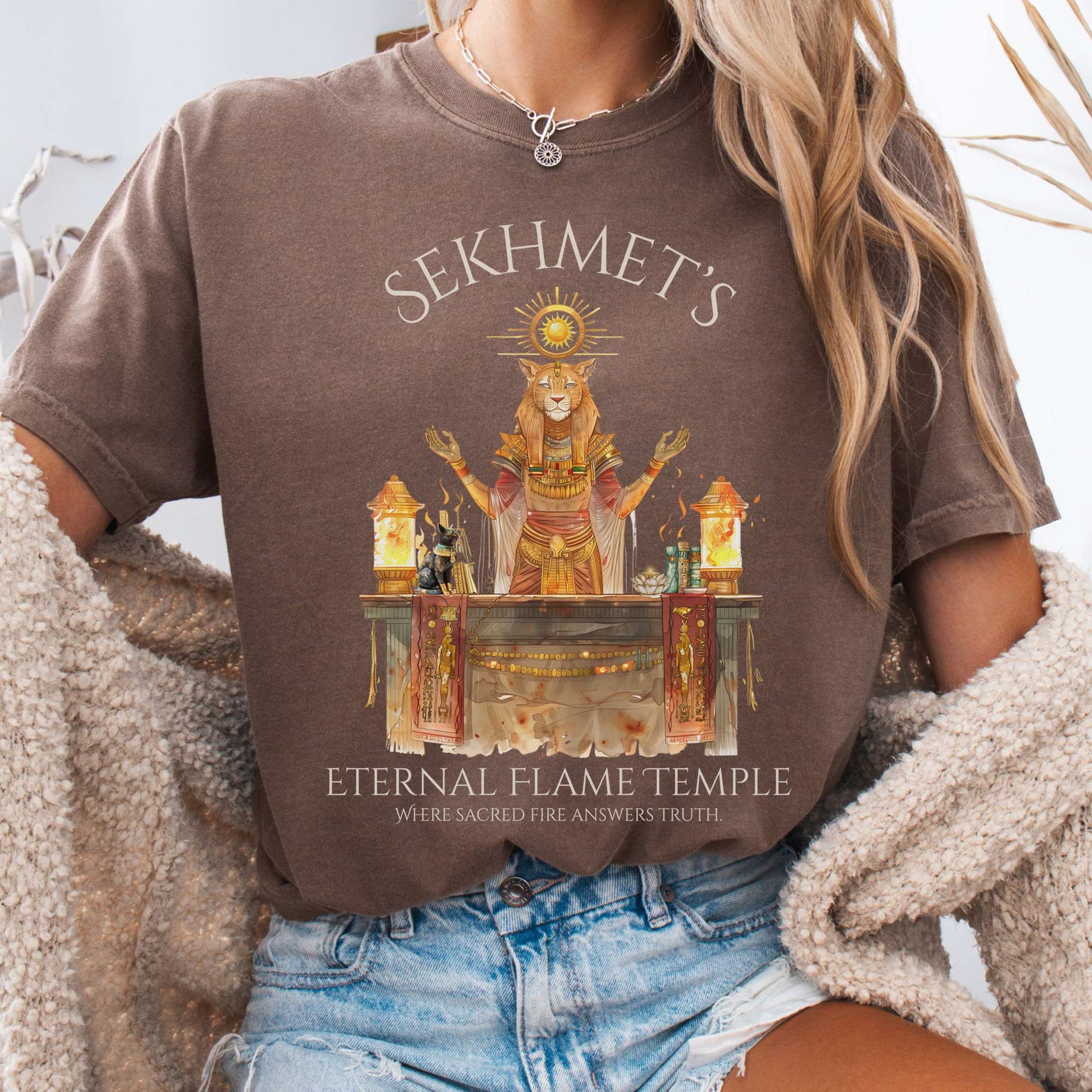 T-Shirt Espresso / S Sekhmet's Eternal Flame Temple Egyptian Mythology Tee The Mystic Eden