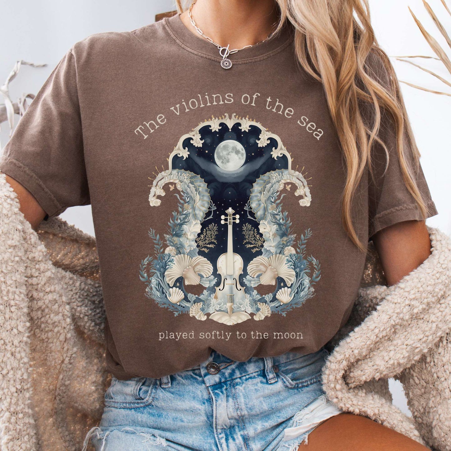 T-Shirt Espresso / S The Violins of the Sea Played Softly to the Moon Poetry Tee The Mystic Eden