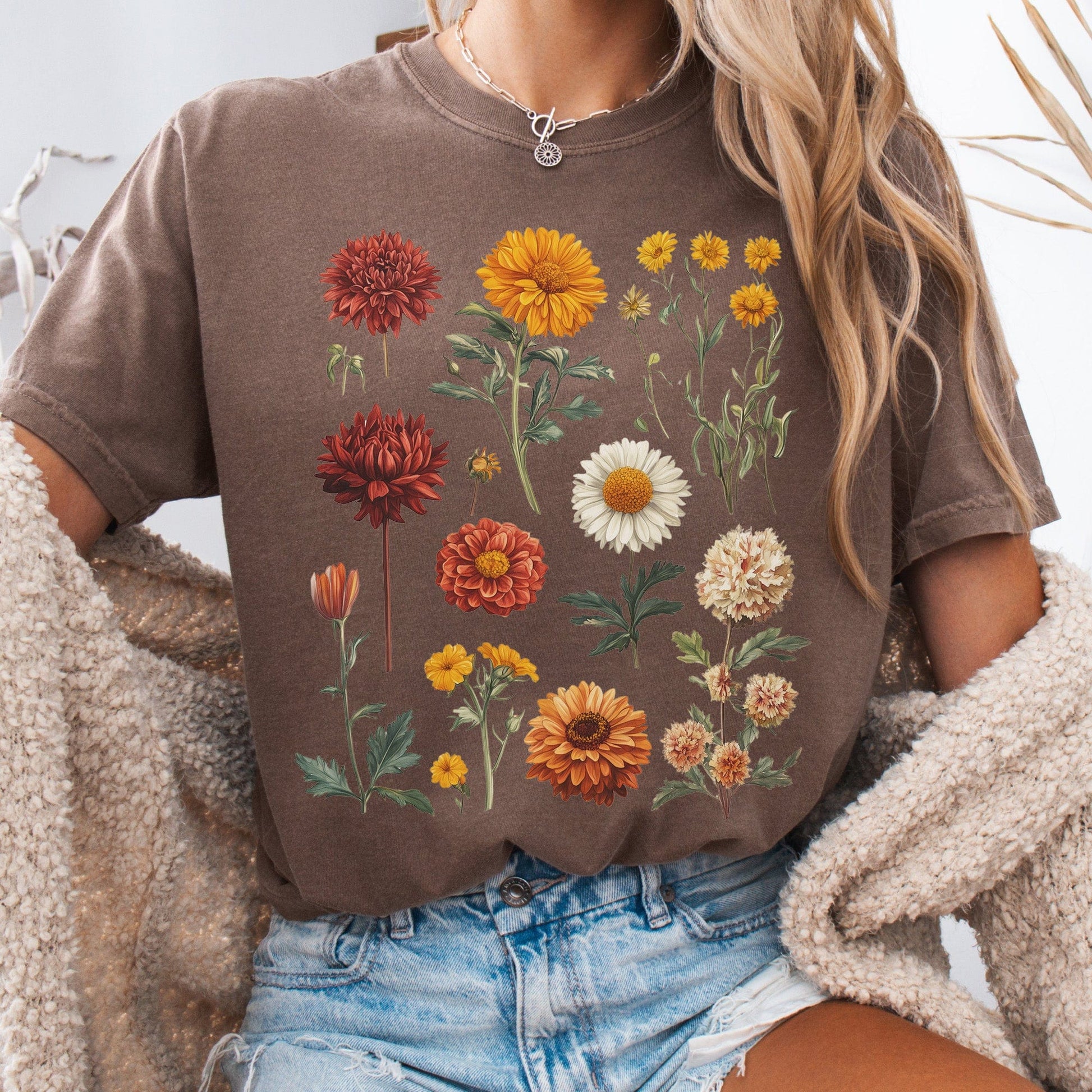 T-Shirt Espresso / S Vintage Botanical Fall Floral Shirt The Mystic Eden