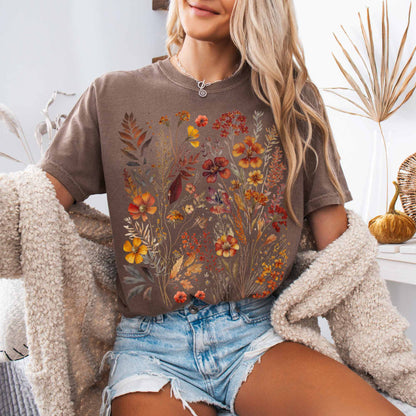 T-Shirt Espresso / S Vintage cottagecore fall wildflowers shirt The Mystic Eden