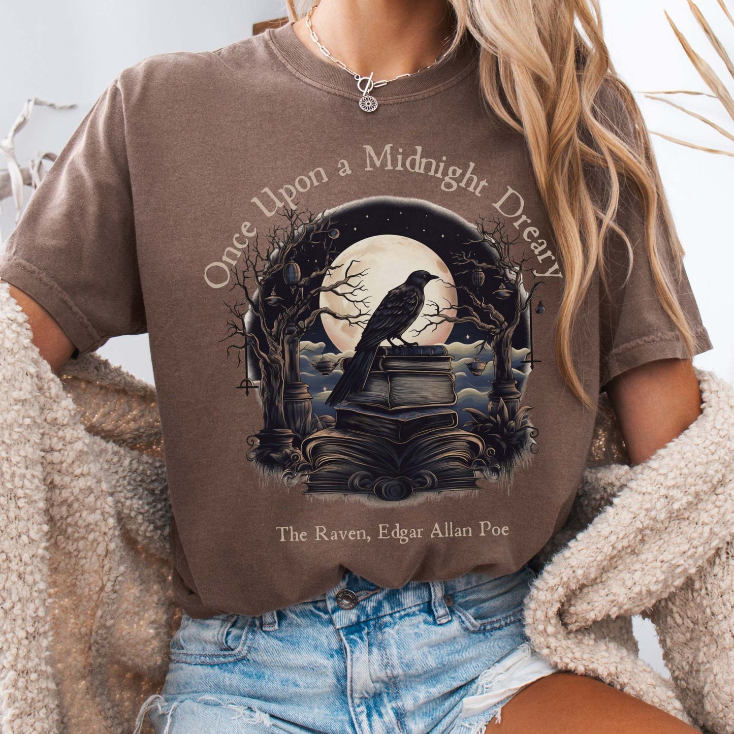 T-Shirt Espresso / S Vintage Edgar Allan Poe Shirt - Once upon a midnight dreary The Mystic Eden