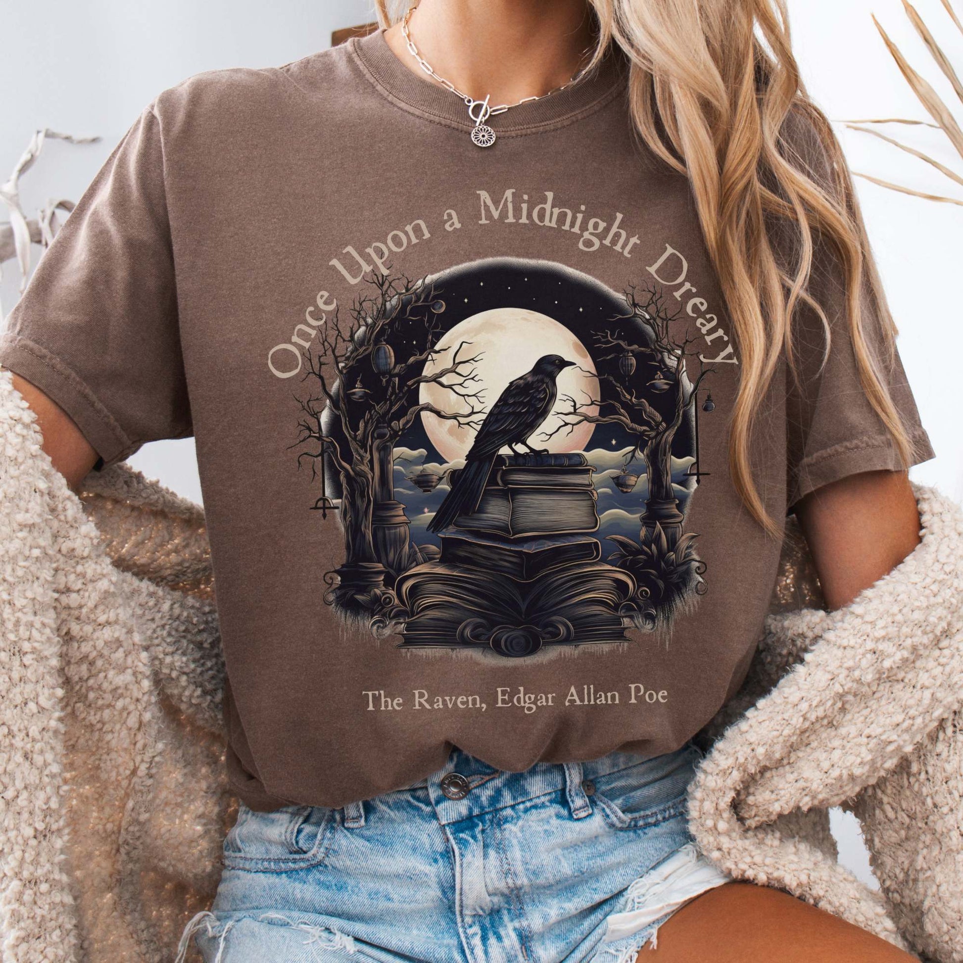 T-Shirt Espresso / S Vintage Edgar Allan Poe Shirt - Once upon a midnight dreary The Mystic Eden