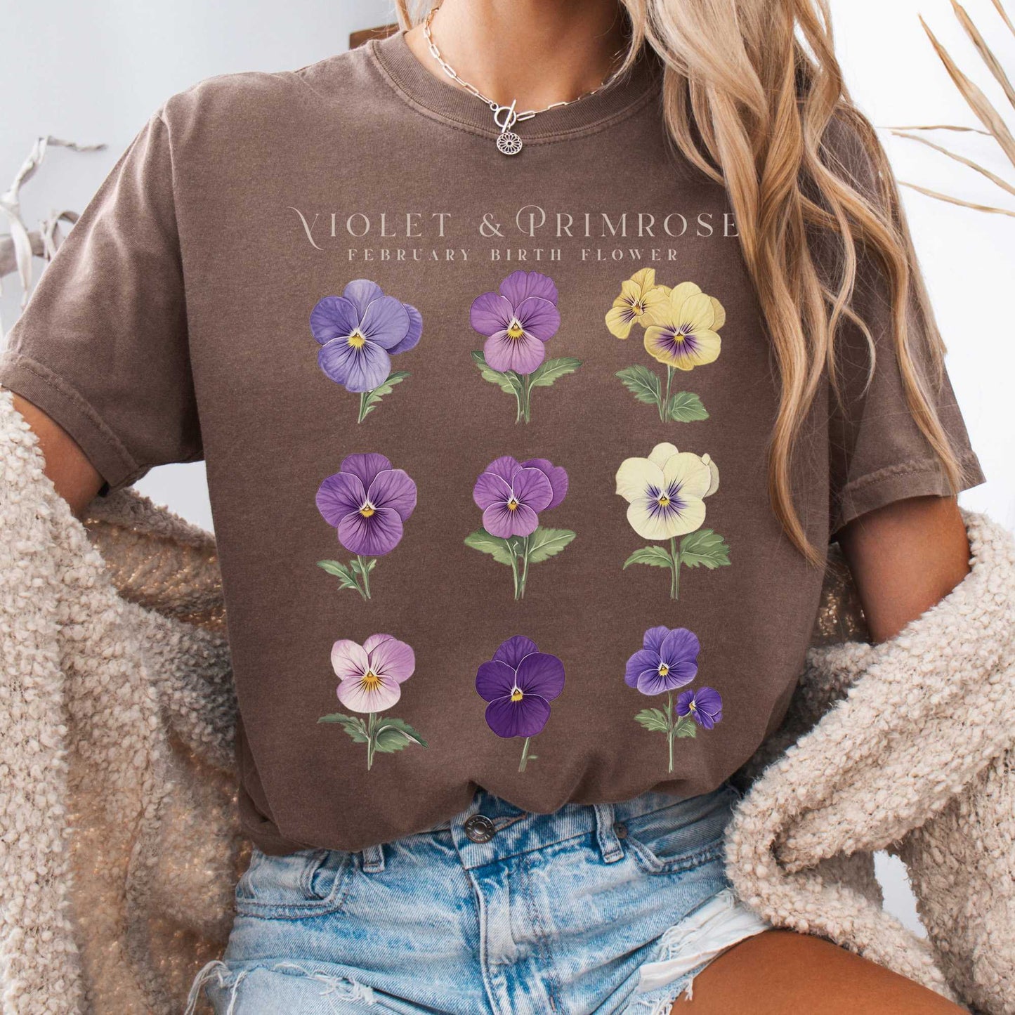 T-Shirt Espresso / S Violet & Primrose February Birth Month Flower Shirt The Mystic Eden