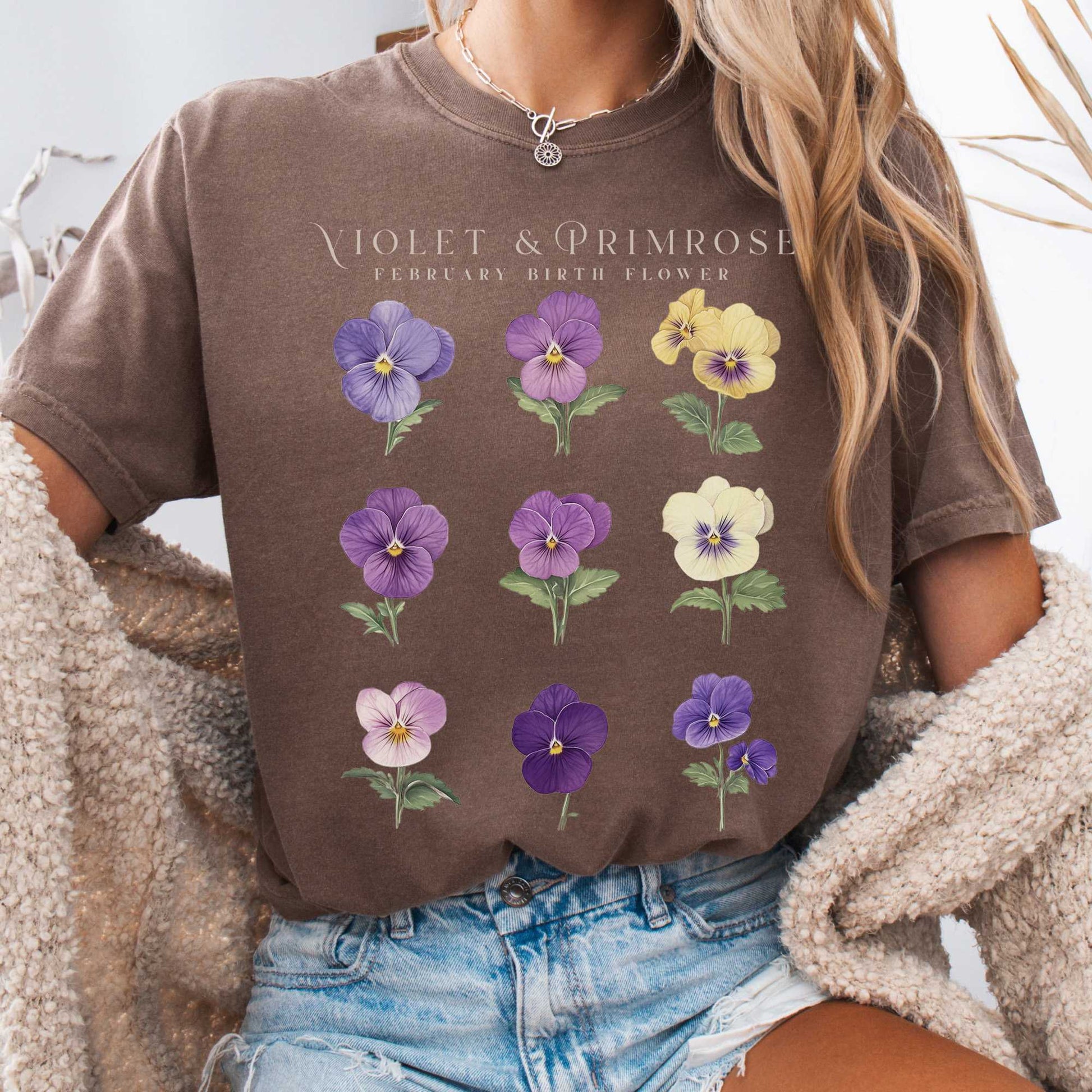 T-Shirt Espresso / S Violet & Primrose February Birth Month Flower Shirt The Mystic Eden
