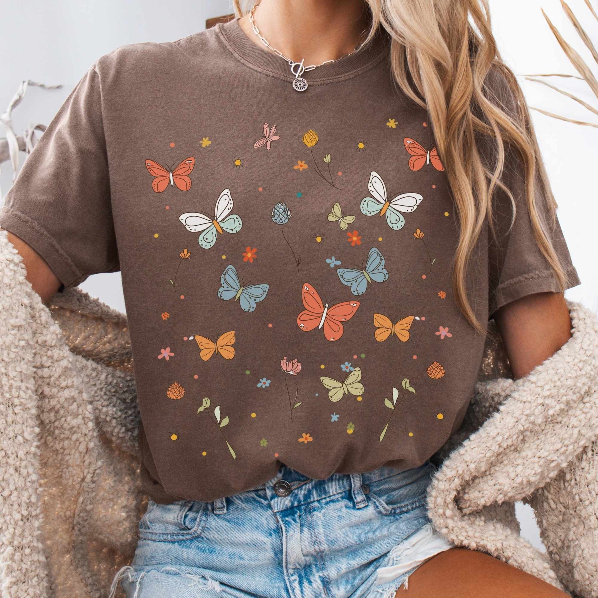 T-Shirt Espresso / S Whimsical Bright Butterflies Cottagecore Shirt The Mystic Eden
