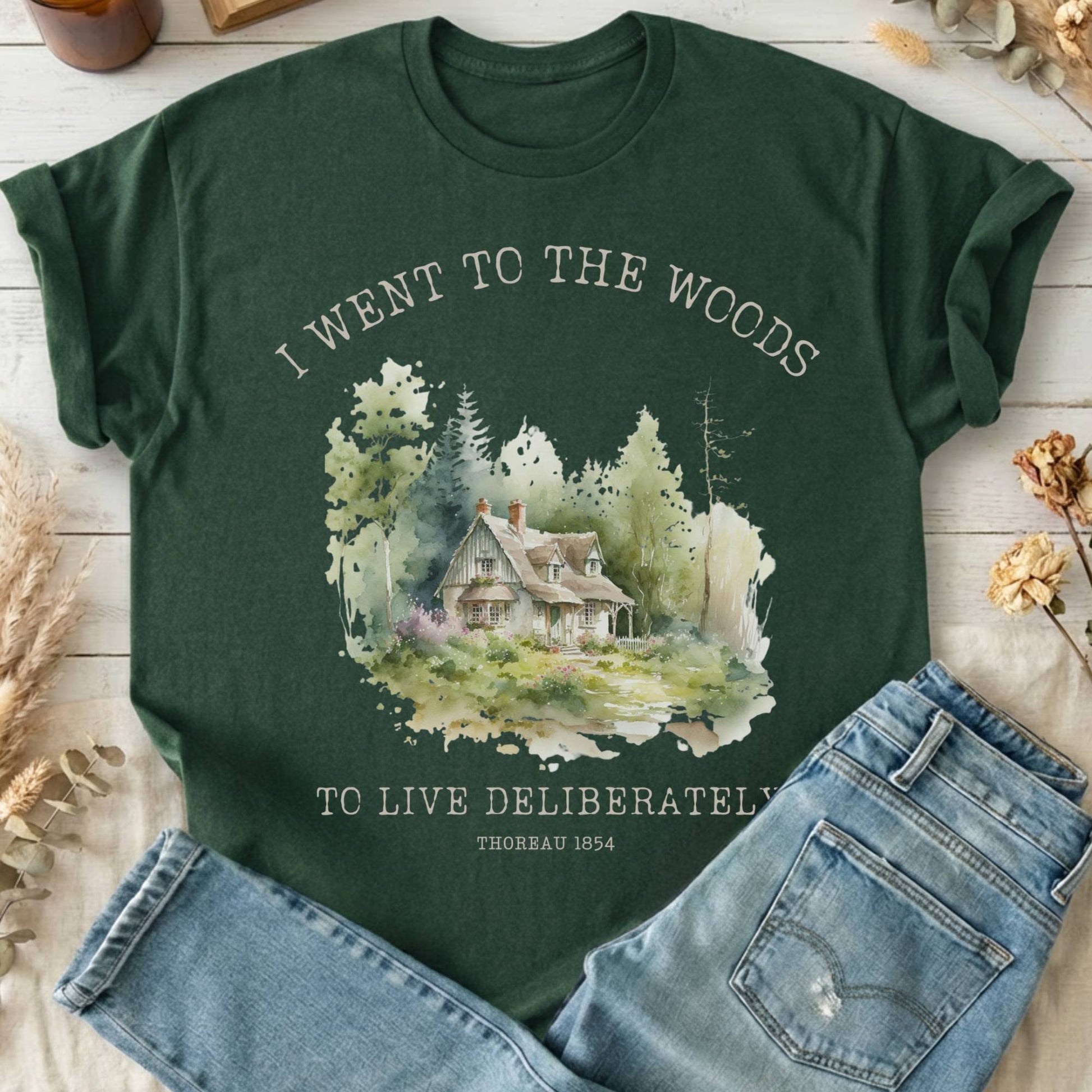 T-Shirt Forest Green / S I Went To the Woods To Live Deliberately Thoreau T-Shirt The Mystic Eden