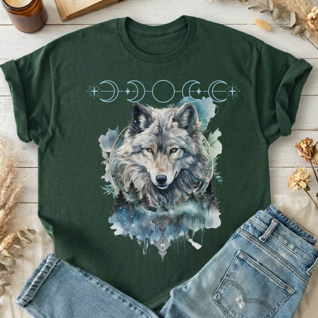 T-Shirt Forest Green / S Moonlit Wolf T-Shirt The Mystic Eden