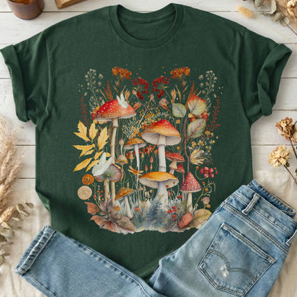 T-Shirt Forest Green / S Mushroom Cottagecore T-Shirt The Mystic Eden