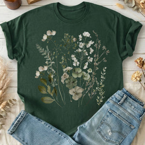 T-Shirt Forest Green / S Sage and White Wildflower T-Shirt The Mystic Eden