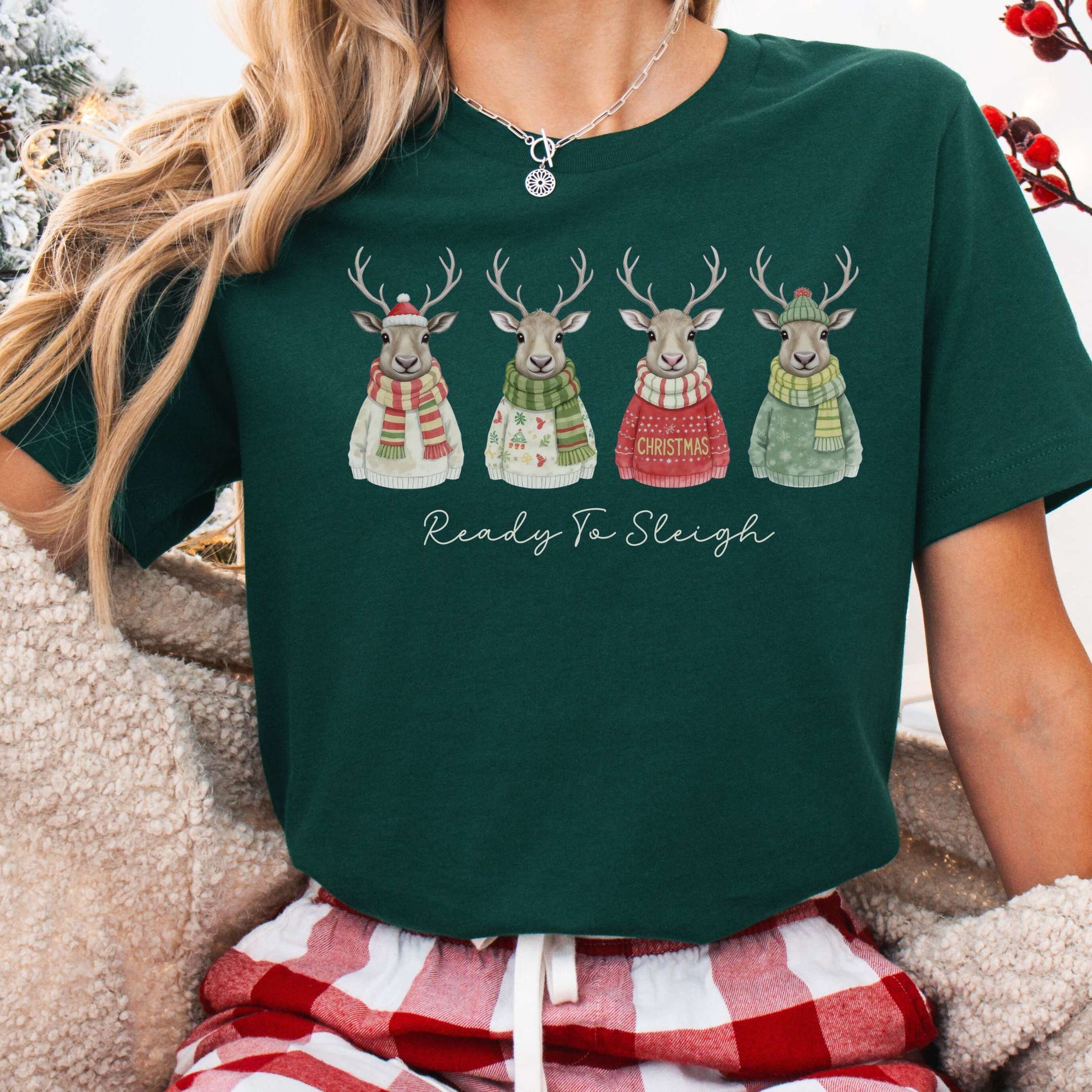T-Shirt Forest / XS Ready to Sleigh — Festive Reindeer Christmas Tee The Mystic Eden