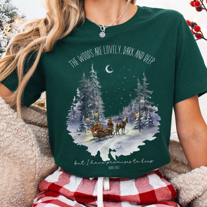 T-Shirt Forest / XS The Woods Are Lovely Robert Frost Christmas Tee The Mystic Eden