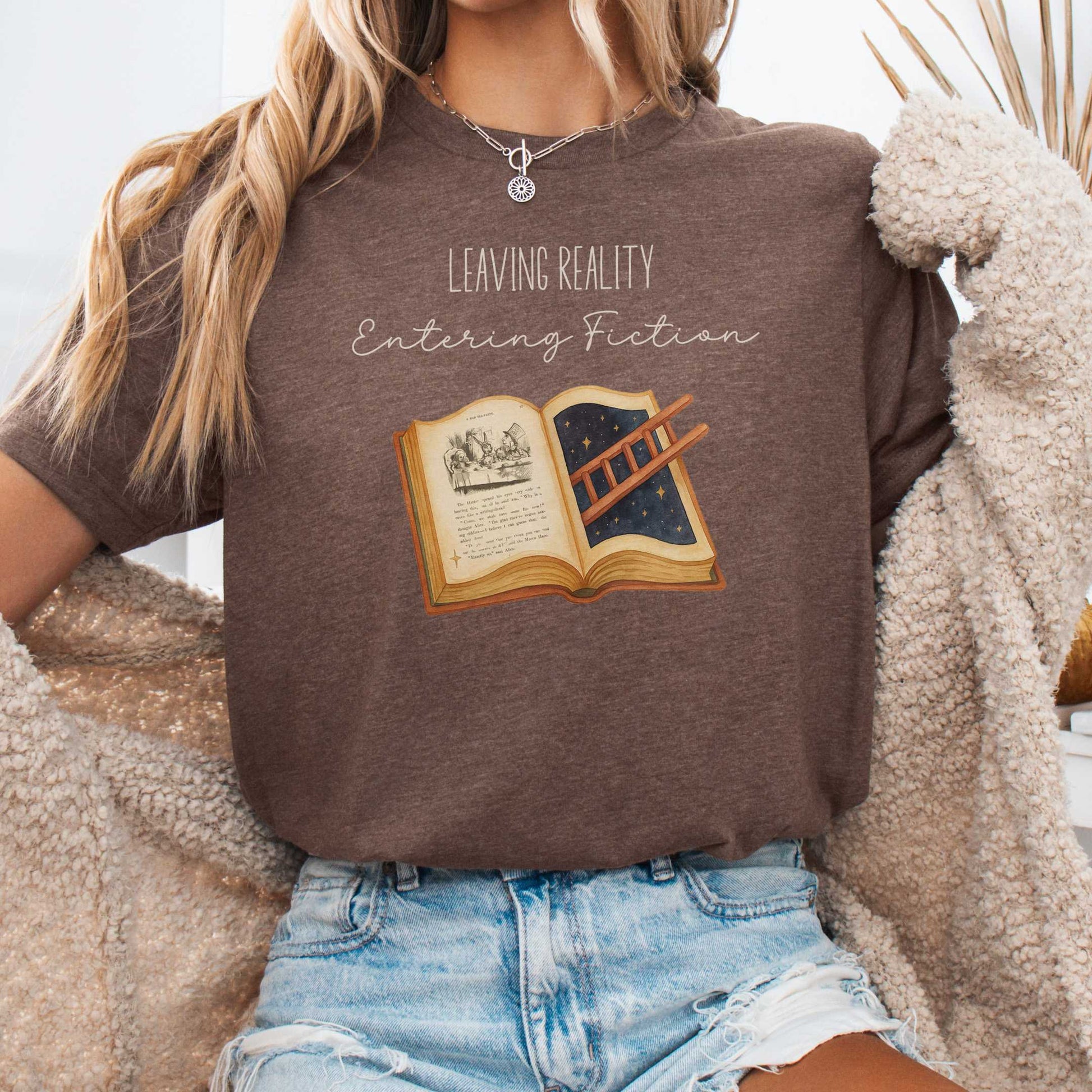 T-Shirt Heather Brown / S Entering Fiction Bella + Canvas Tee – Literary Escape Tee The Mystic Eden