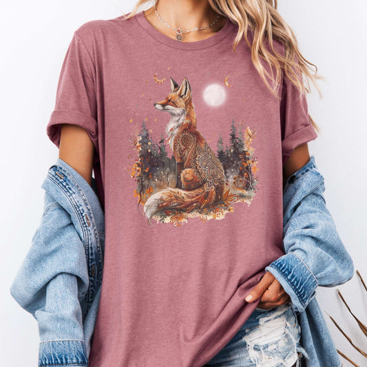 T-Shirt Heather Mauve / S Autumn Fox Bella + Canvas Tee – Cozy Cottagecore Animal Tee The Mystic Eden