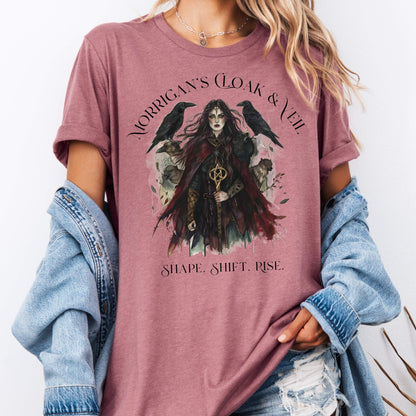 T-Shirt Heather Mauve / S Morrigan's Cloak & Veil Bella + Canvas Tee – Celtic Goddess Tee The Mystic Eden