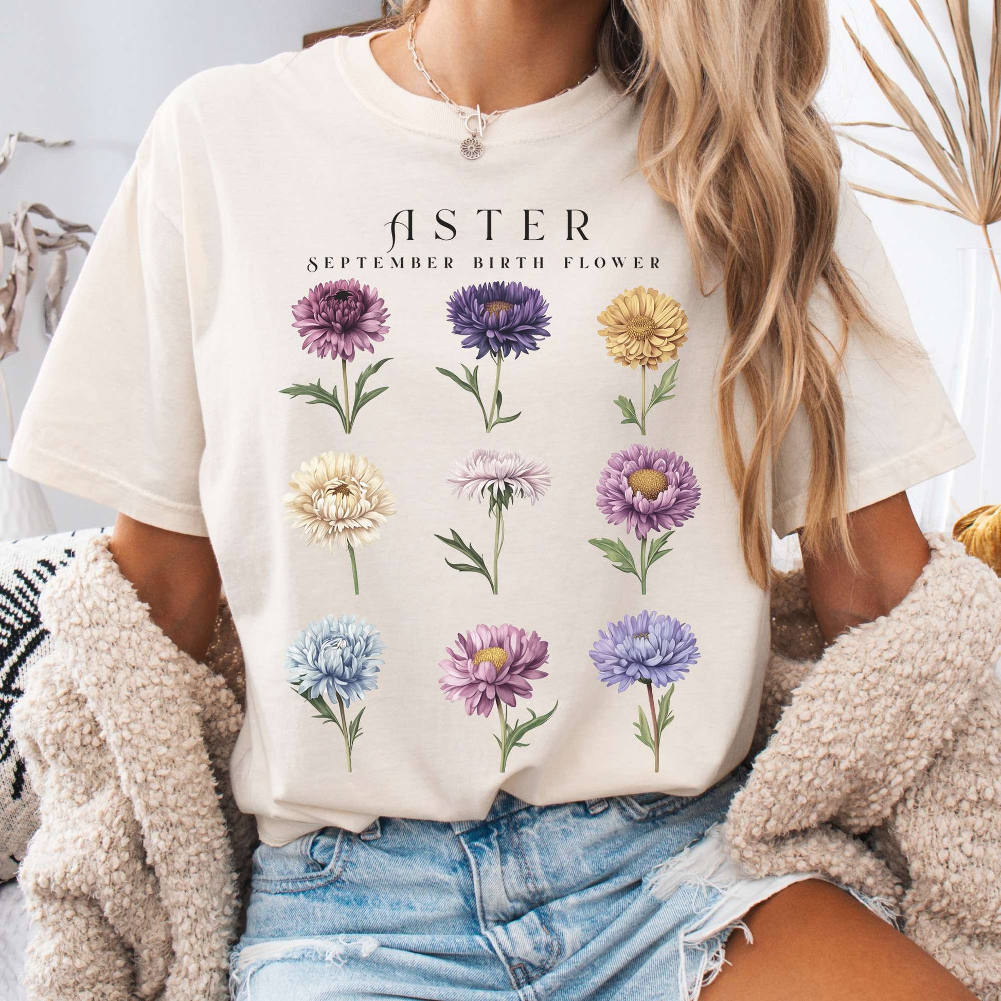 T-Shirt Ivory / S Aster September Birth Month Flower Shirt The Mystic Eden