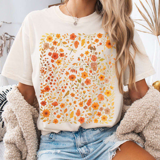 T-Shirt Ivory / S Autumn Wildflower T-Shirt – Cottagecore Floral Tee The Mystic Eden