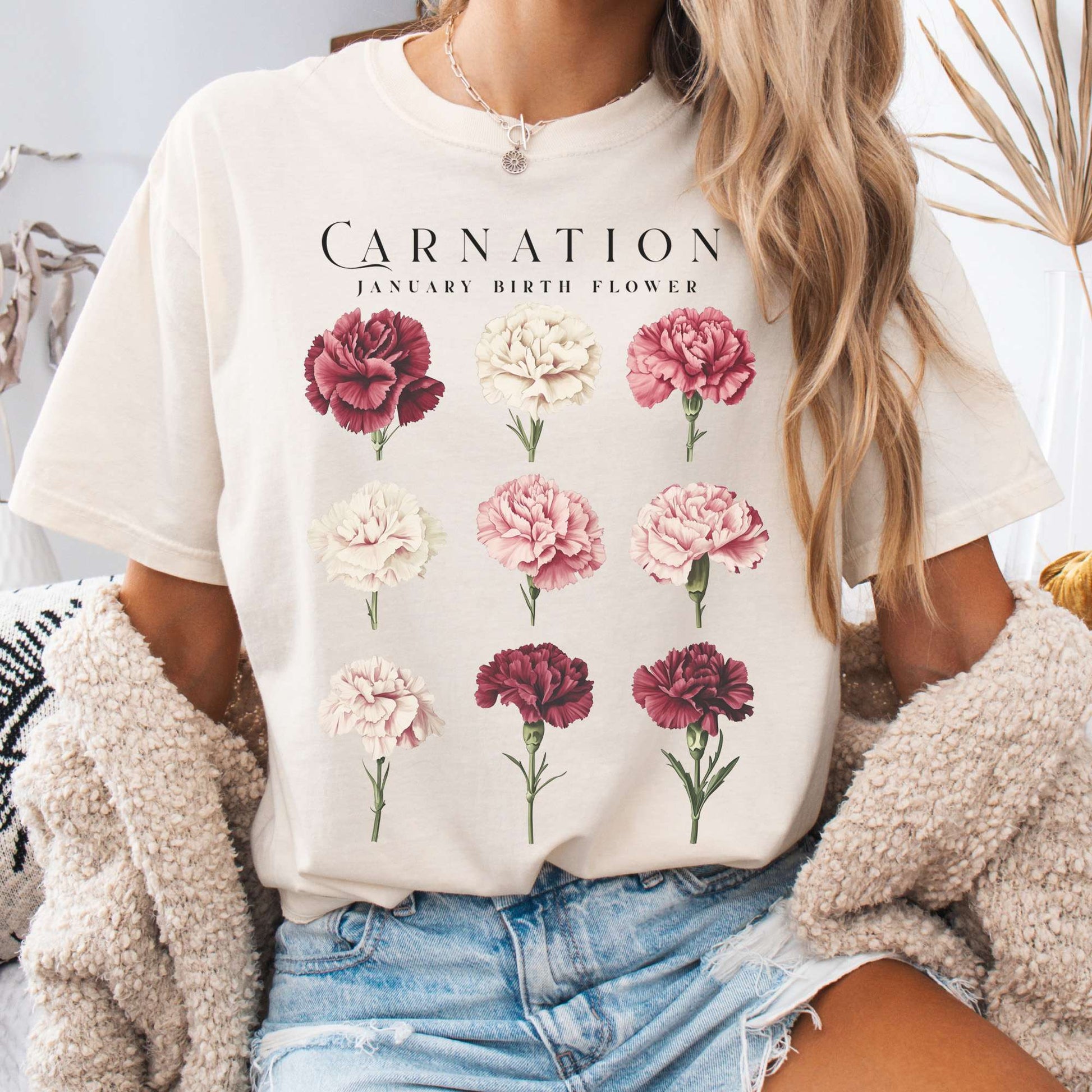 T-Shirt Ivory / S Carnation January Birth Month Flower Shirt The Mystic Eden