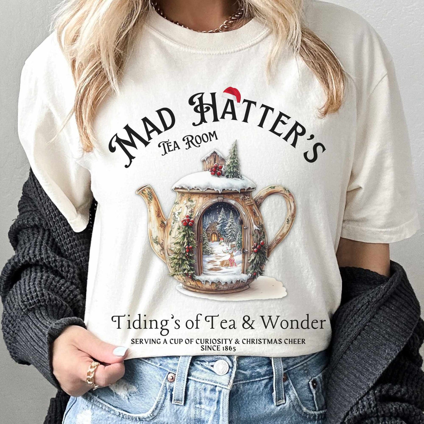 T-Shirt Ivory / S Christmas Vintage Mad Hatter's Tea Room Shirt - Christmas Edition Tee The Mystic Eden