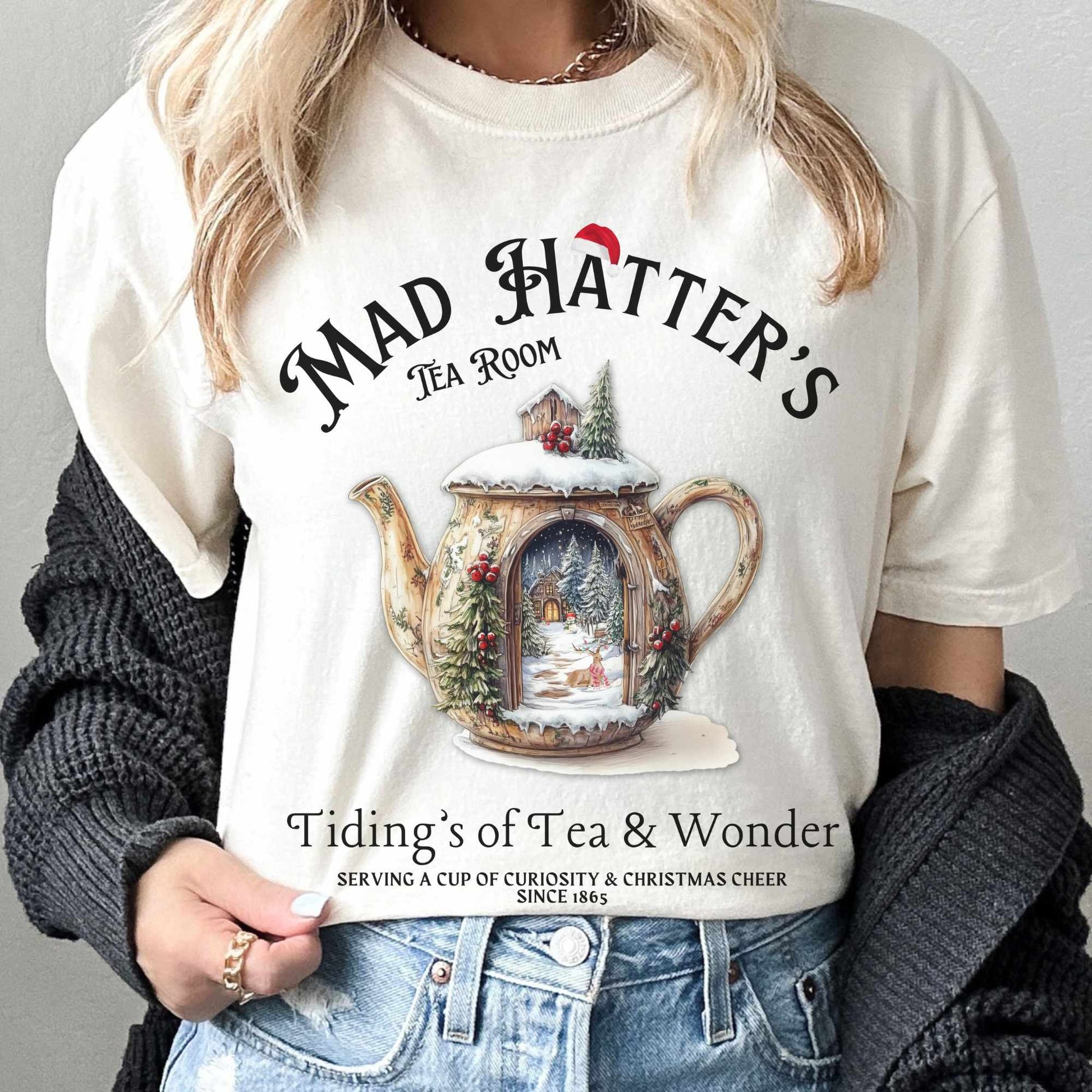 T-Shirt Ivory / S Christmas Vintage Mad Hatter's Tea Room Shirt - Christmas Edition Tee The Mystic Eden