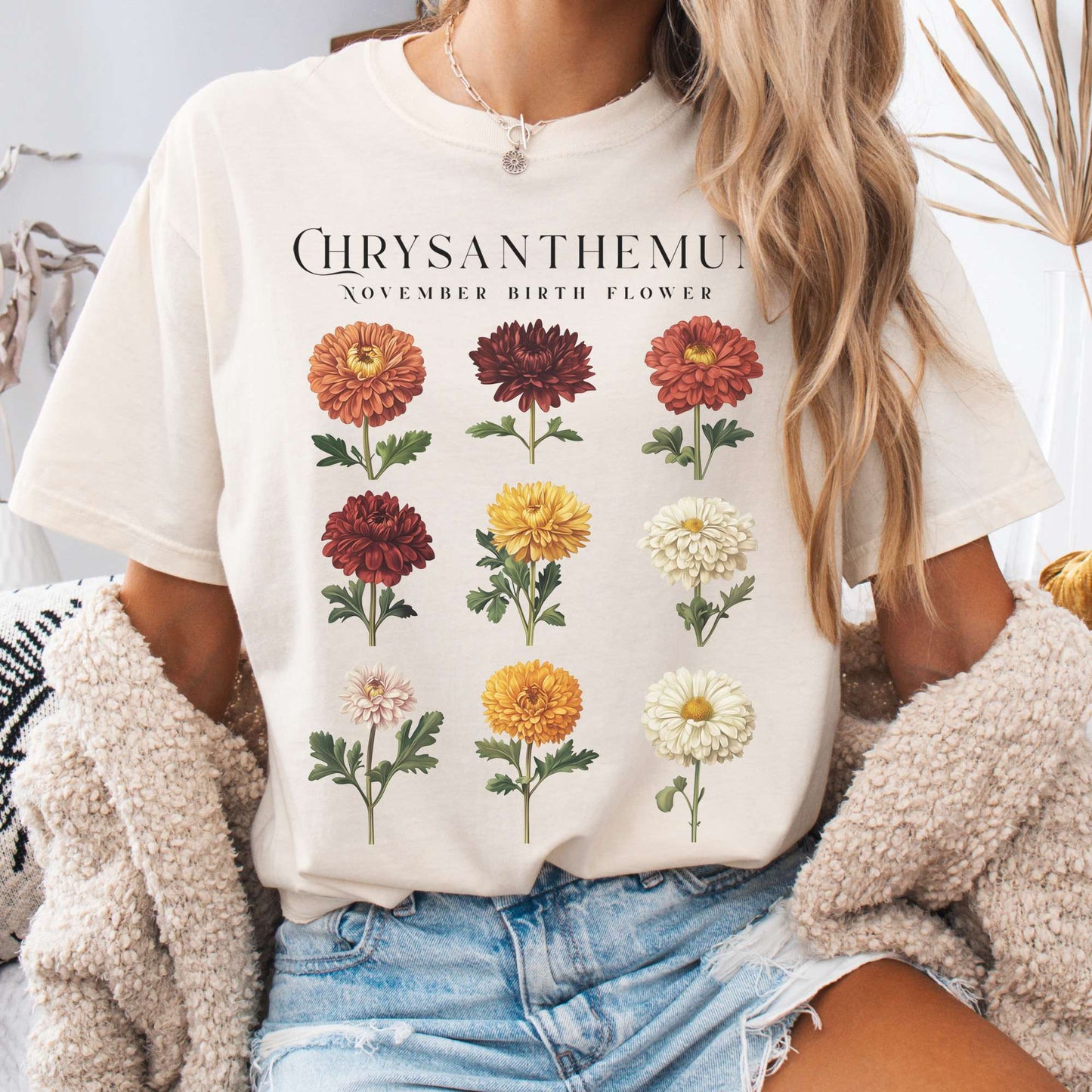 T-Shirt Ivory / S Chrysanthemum November Birth Month Flower Shirt The Mystic Eden