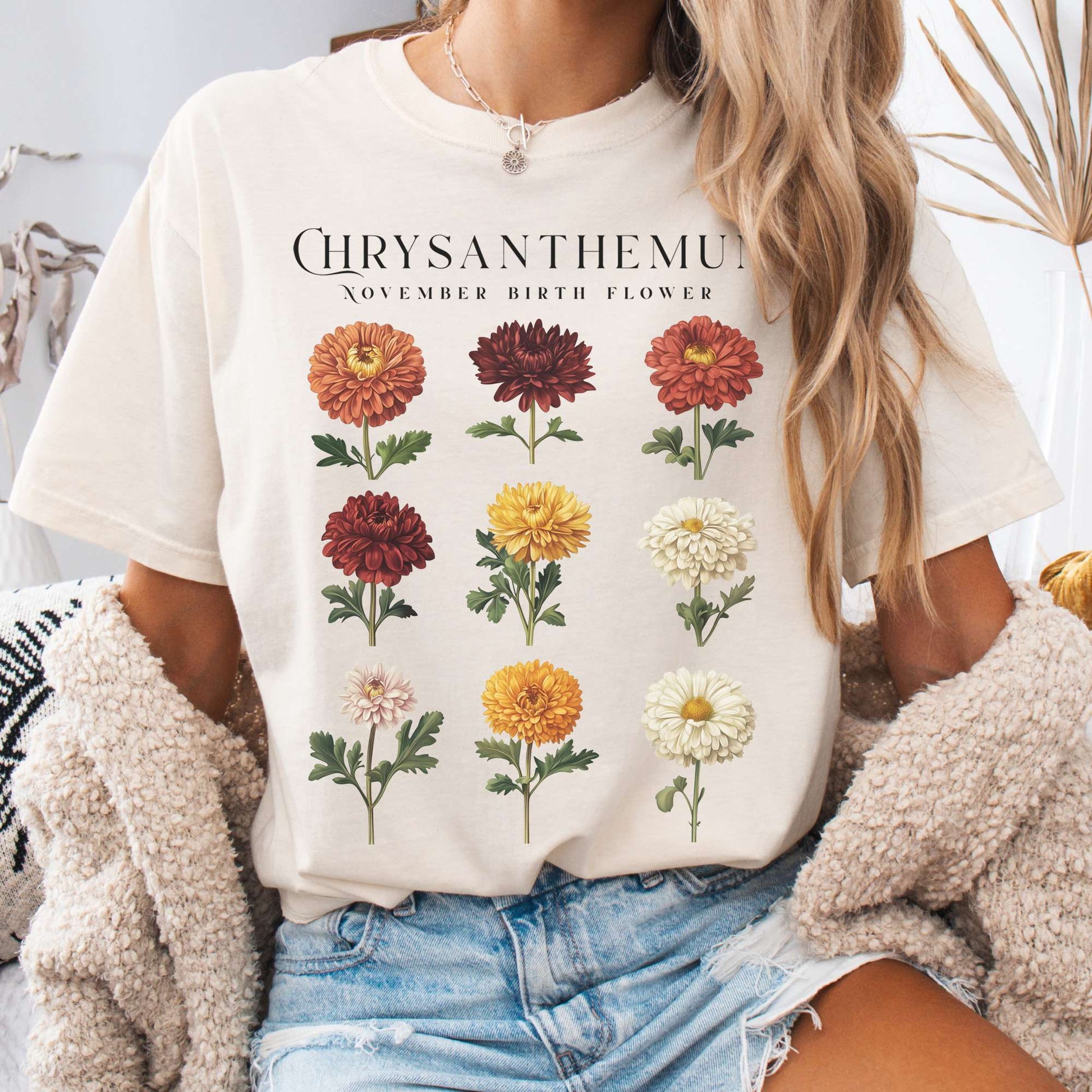 T-Shirt Ivory / S Chrysanthemum November Birth Month Flower Shirt The Mystic Eden