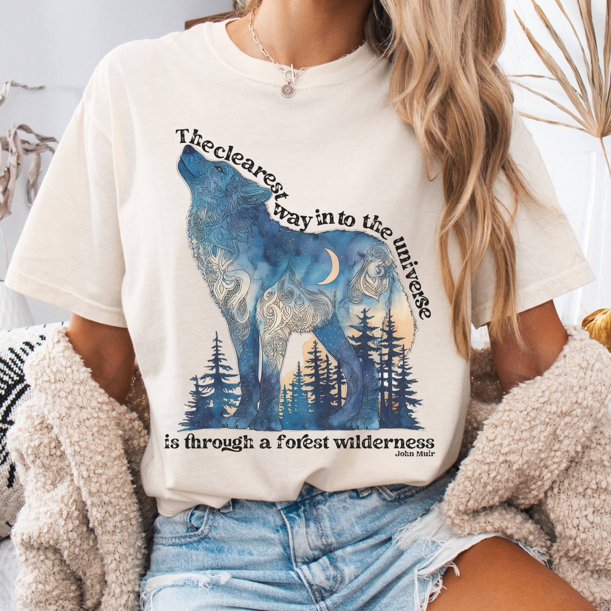 T-Shirt Ivory / S Forest Wilderness Wolf T-Shirt – Nature Quote Tee The Mystic Eden