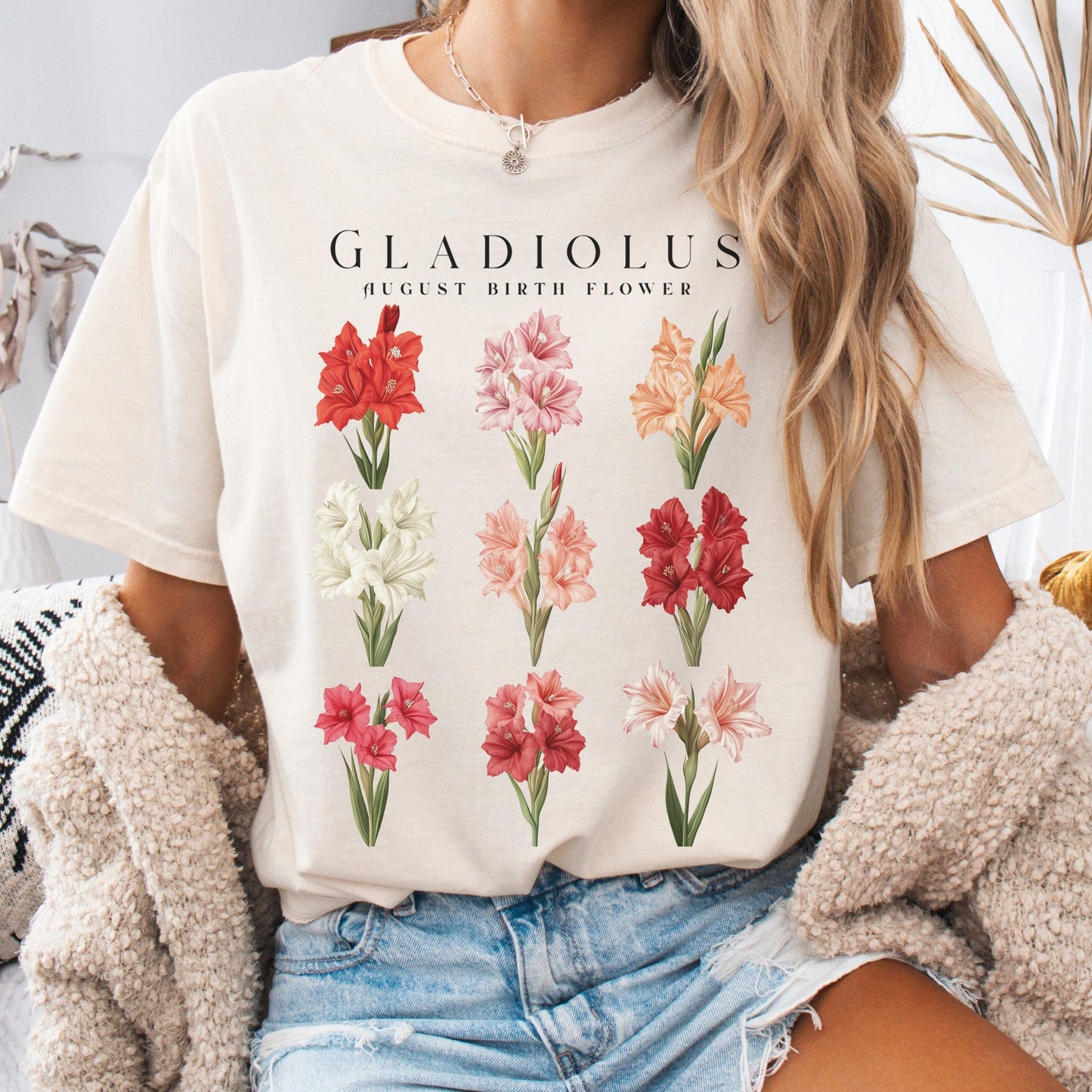 T-Shirt Ivory / S Gladiolus August Birth Month Flower Shirt The Mystic Eden