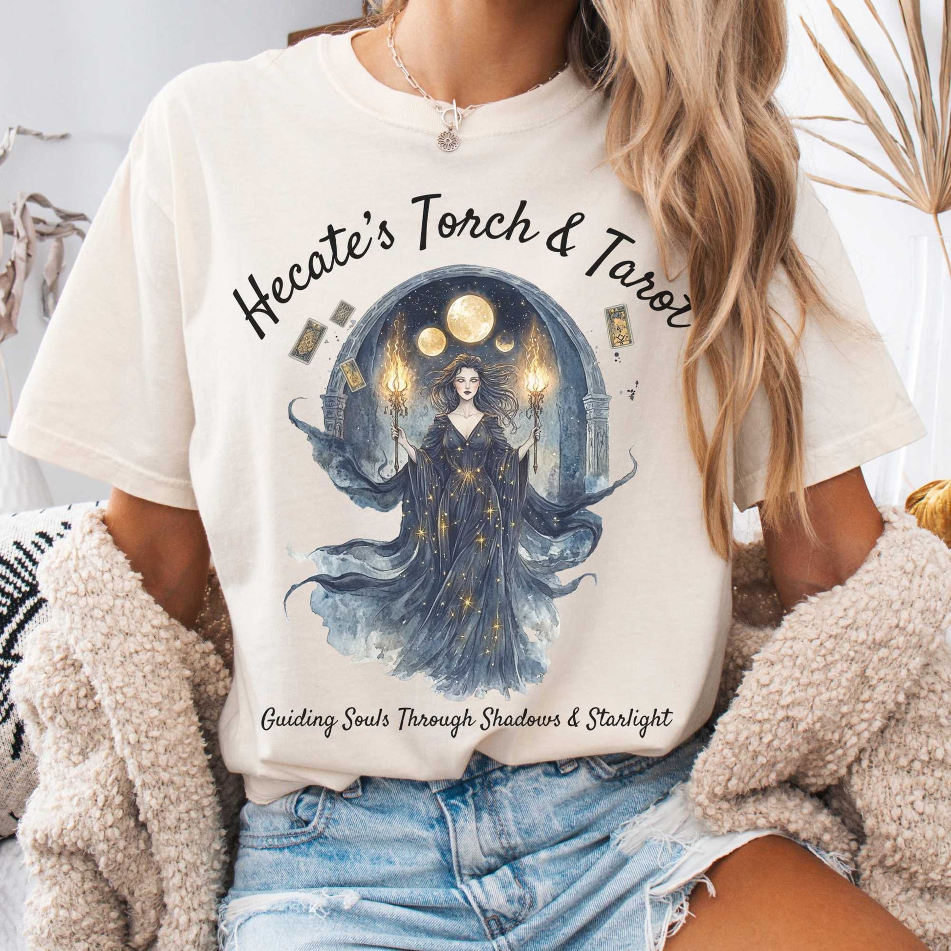 T-Shirt Ivory / S Hecate's Torch and Tarot Goddess Shirt The Mystic Eden