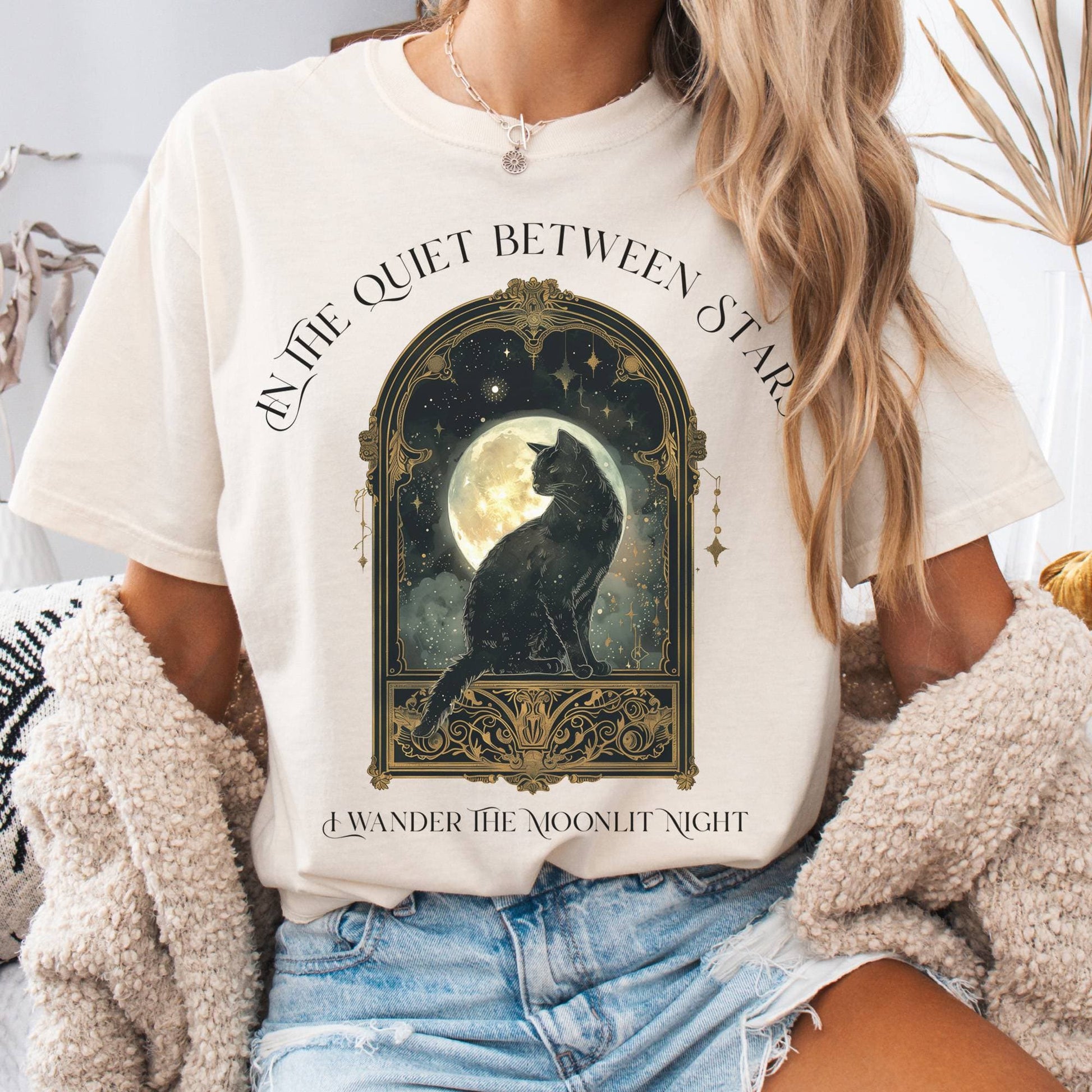 T-Shirt Ivory / S In the Quiet Between Stars Moonlit Cat Tee The Mystic Eden