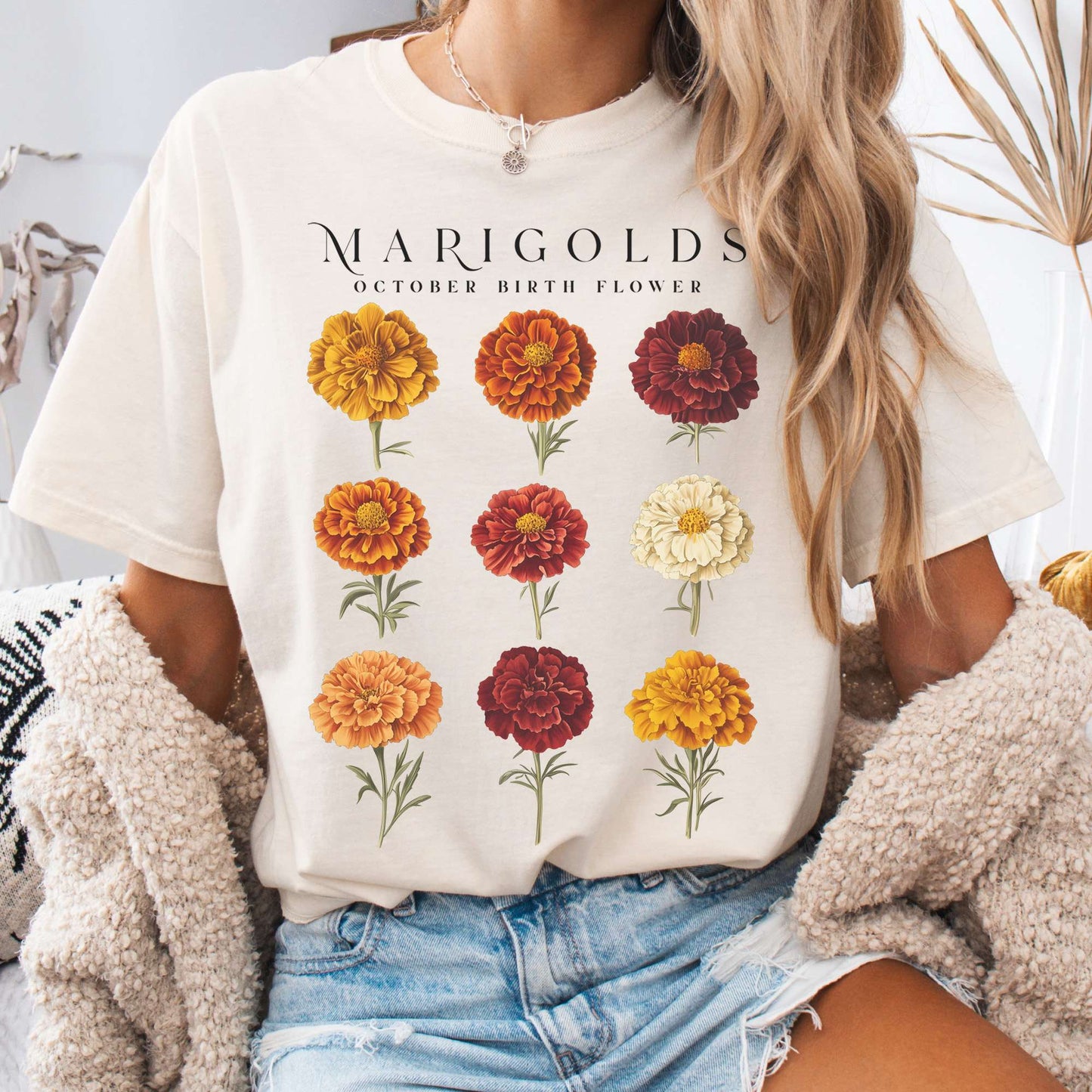 T-Shirt Ivory / S Marigolds October Birth Month Flower Shirt The Mystic Eden