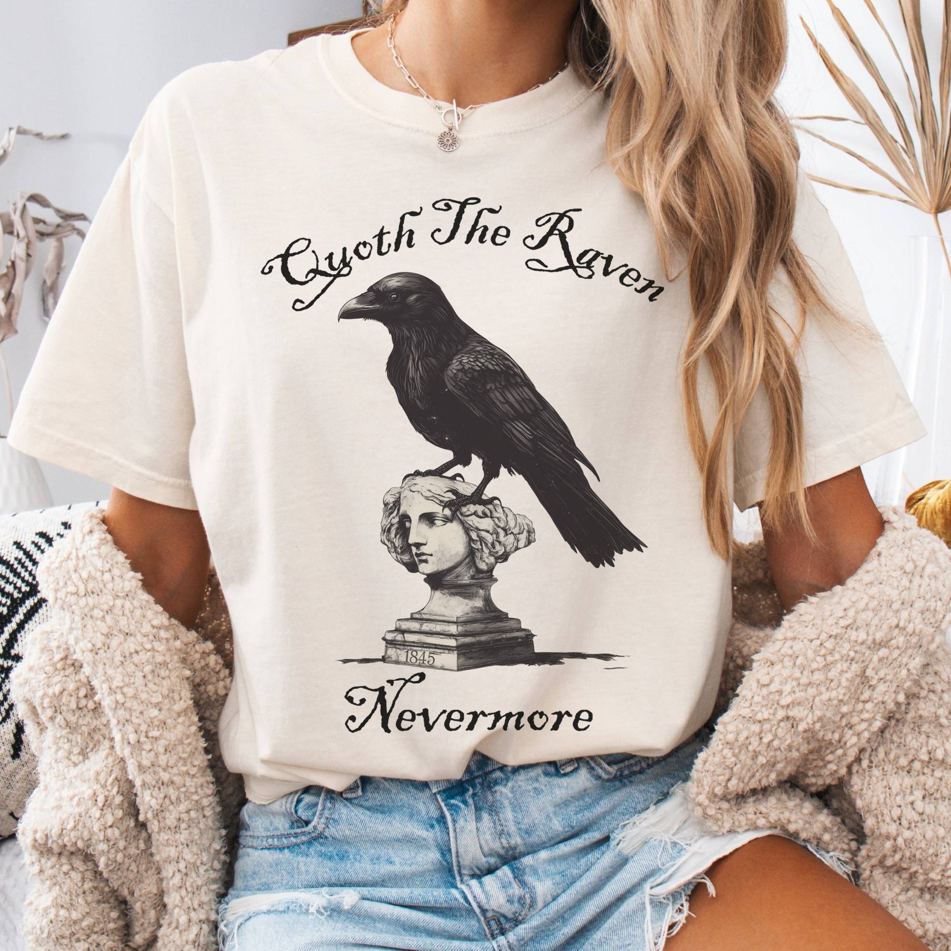 T-Shirt Ivory / S Quoth the Raven Nevermore Edgar Allan Poe Tee The Mystic Eden