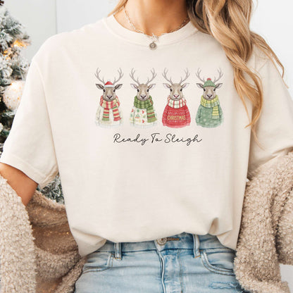 T-Shirt Ivory / S Ready to Sleigh — Festive Reindeer Christmas Tee The Mystic Eden