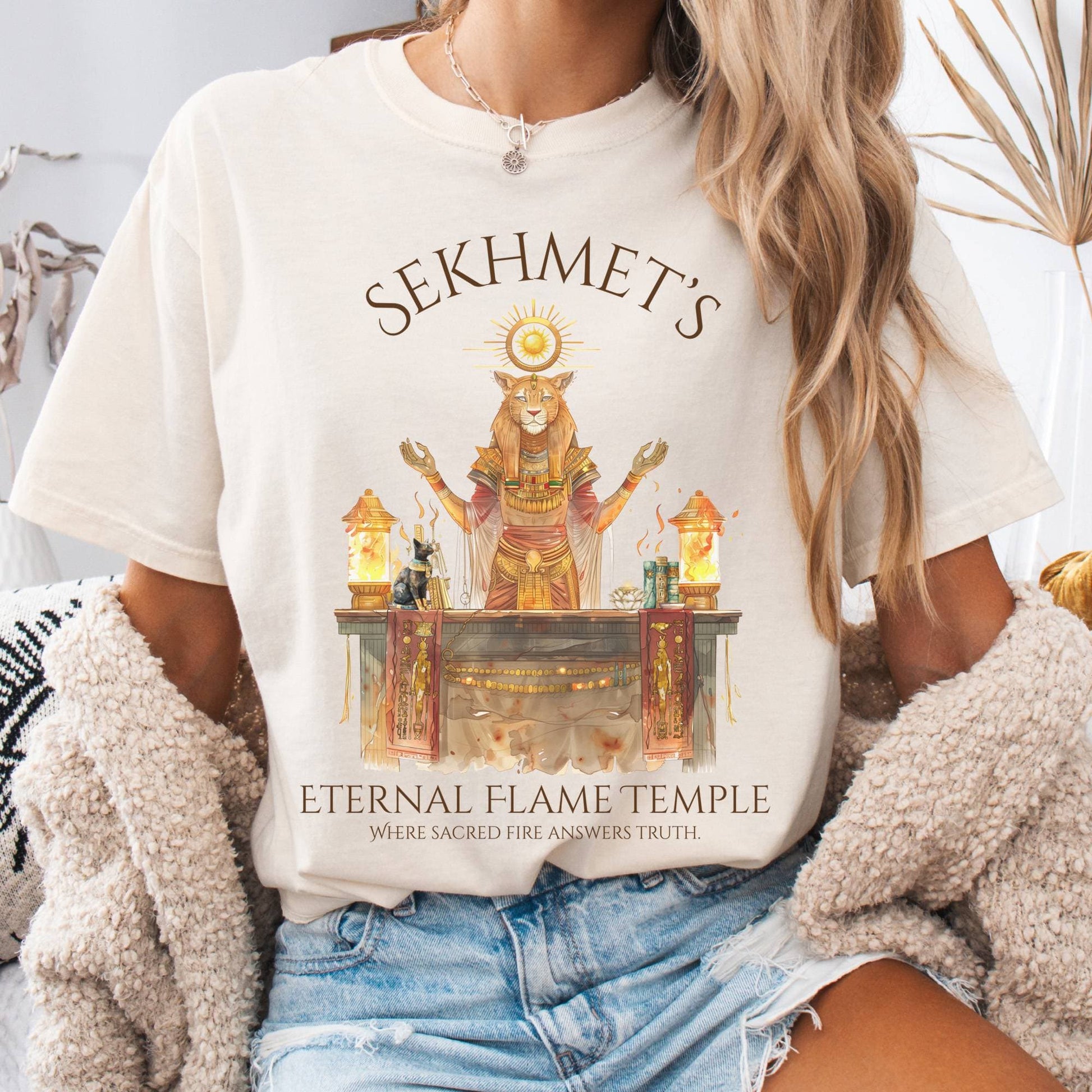 T-Shirt Ivory / S Sekhmet's Eternal Flame Temple Egyptian Mythology Tee The Mystic Eden
