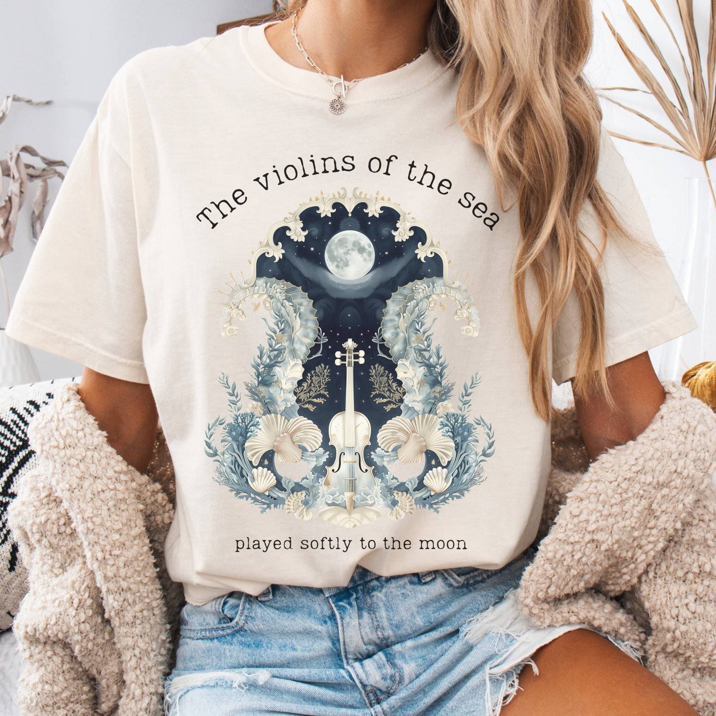 T-Shirt Ivory / S The Violins of the Sea Played Softly to the Moon Poetry Tee The Mystic Eden
