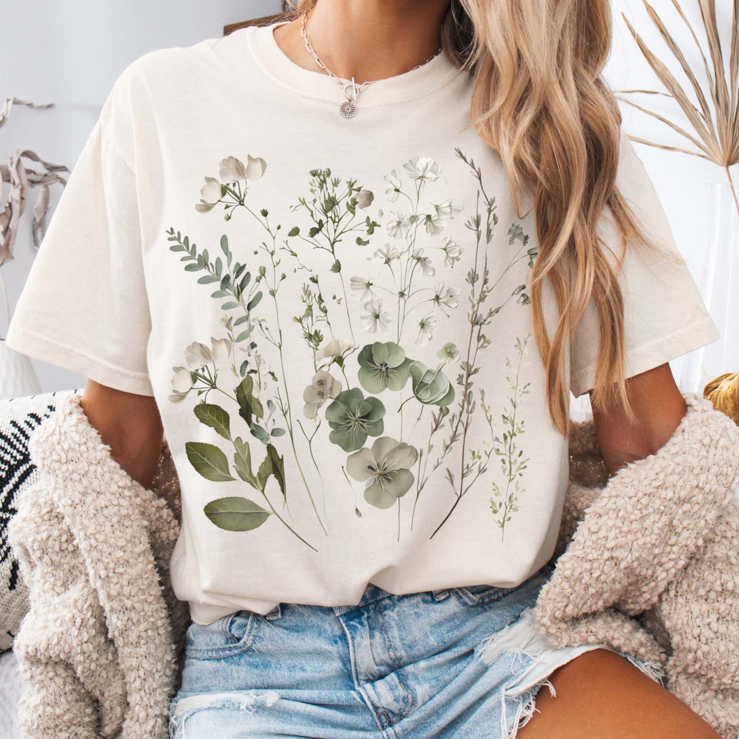 T-Shirt Ivory / S Vintage cottagecore sage and white wildflower shirt The Mystic Eden