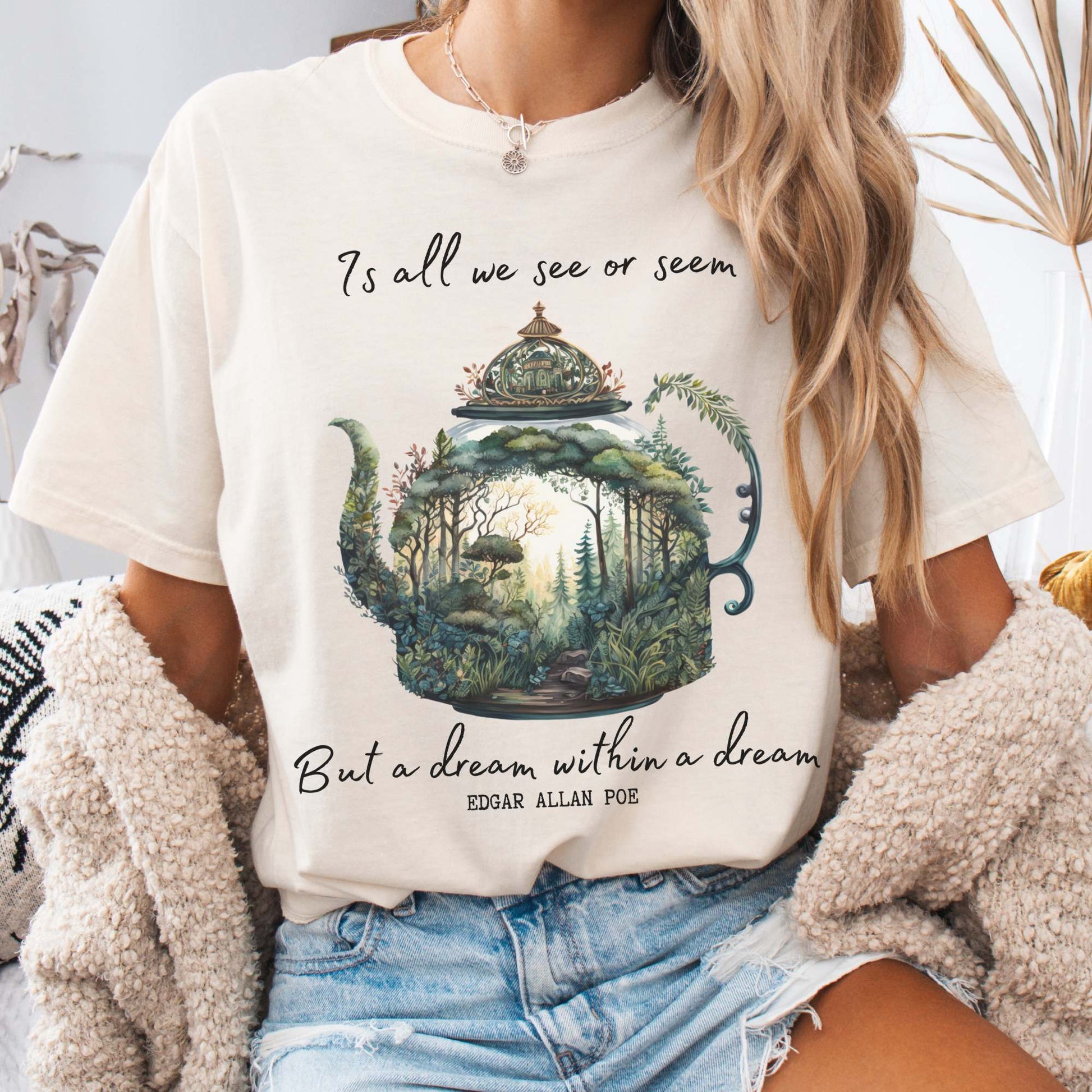 T-Shirt Ivory / S Vintage Edgar Allan Poe Shirt Dream Within A Dream The Mystic Eden